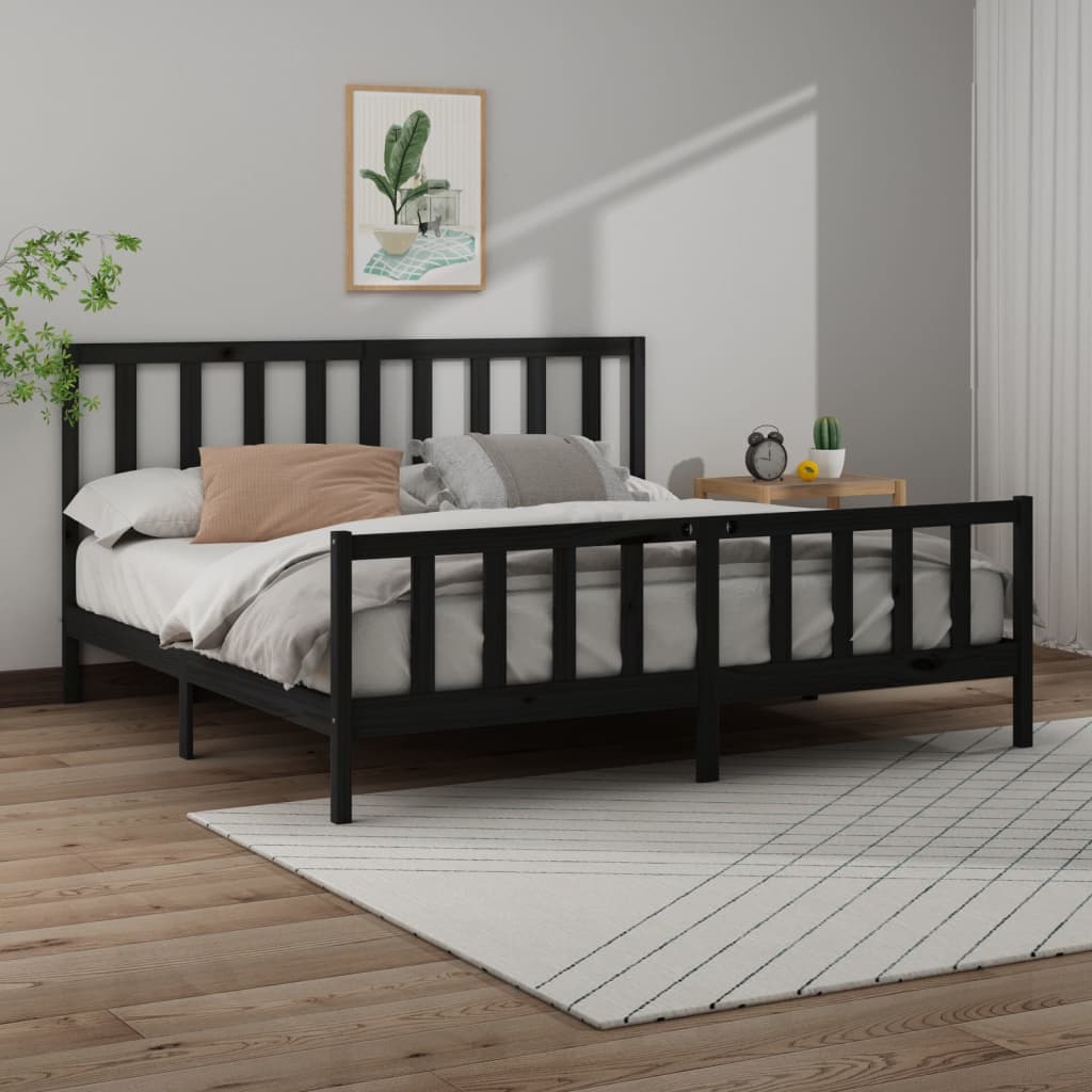 Vetonek Estructura de cama madera maciza Super King negra 180x200 cm