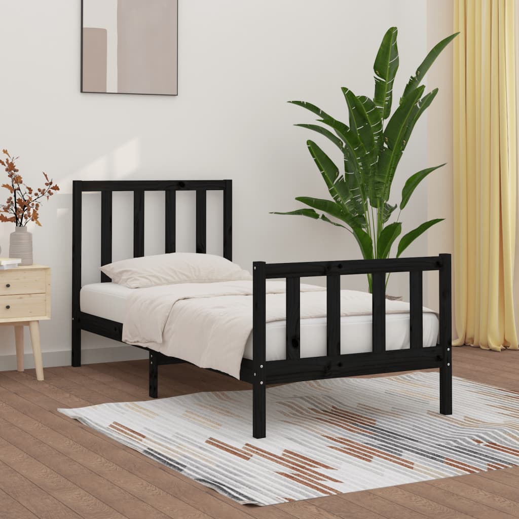 Vetonek Estructura de cama madera maciza negro 90x200 cm