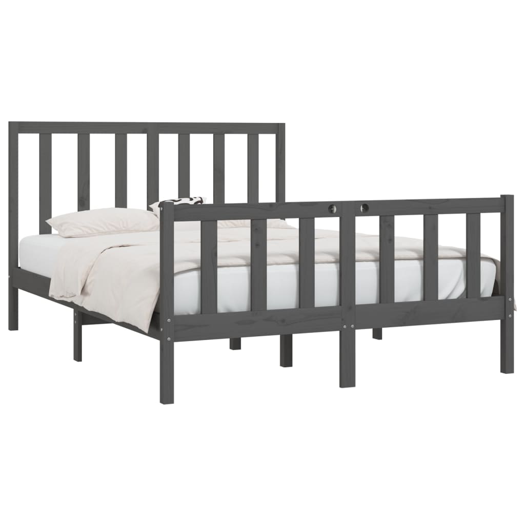 Estructura de cama madera maciza gris King Size 150x200 cm