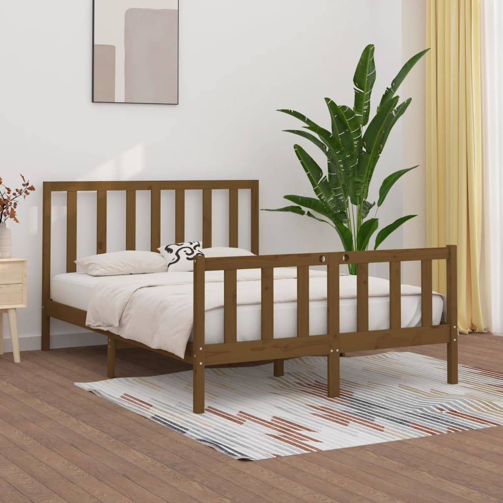 Vetonek Estructura de cama madera maciza King marrón miel 150x200 cm