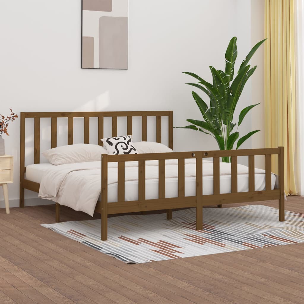 Vetonek Estructura de cama madera maciza marrón miel 200x200 cm