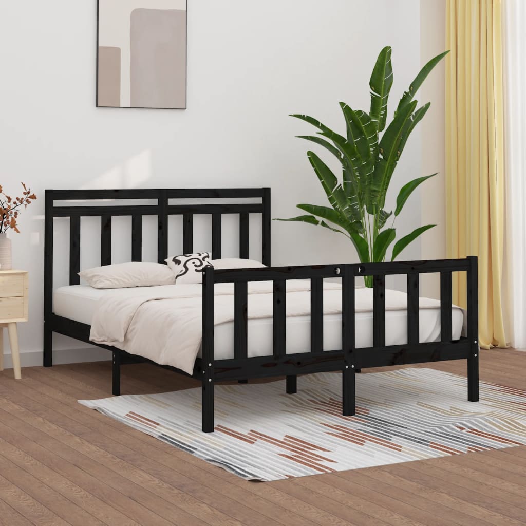 Vetonek Estructura de cama madera maciza de pino negra 150x200 cm