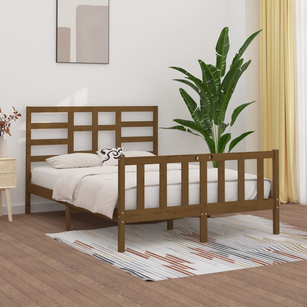 Vetonek Estructura de cama madera maciza King marrón miel 150x200 cm