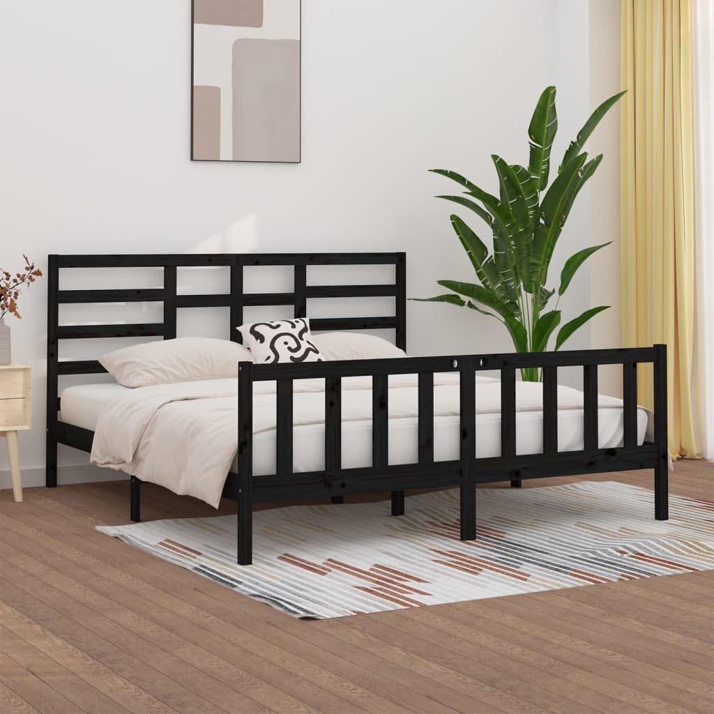 Vetonek Estructura de cama madera maciza negro Supe King 180x200 cm