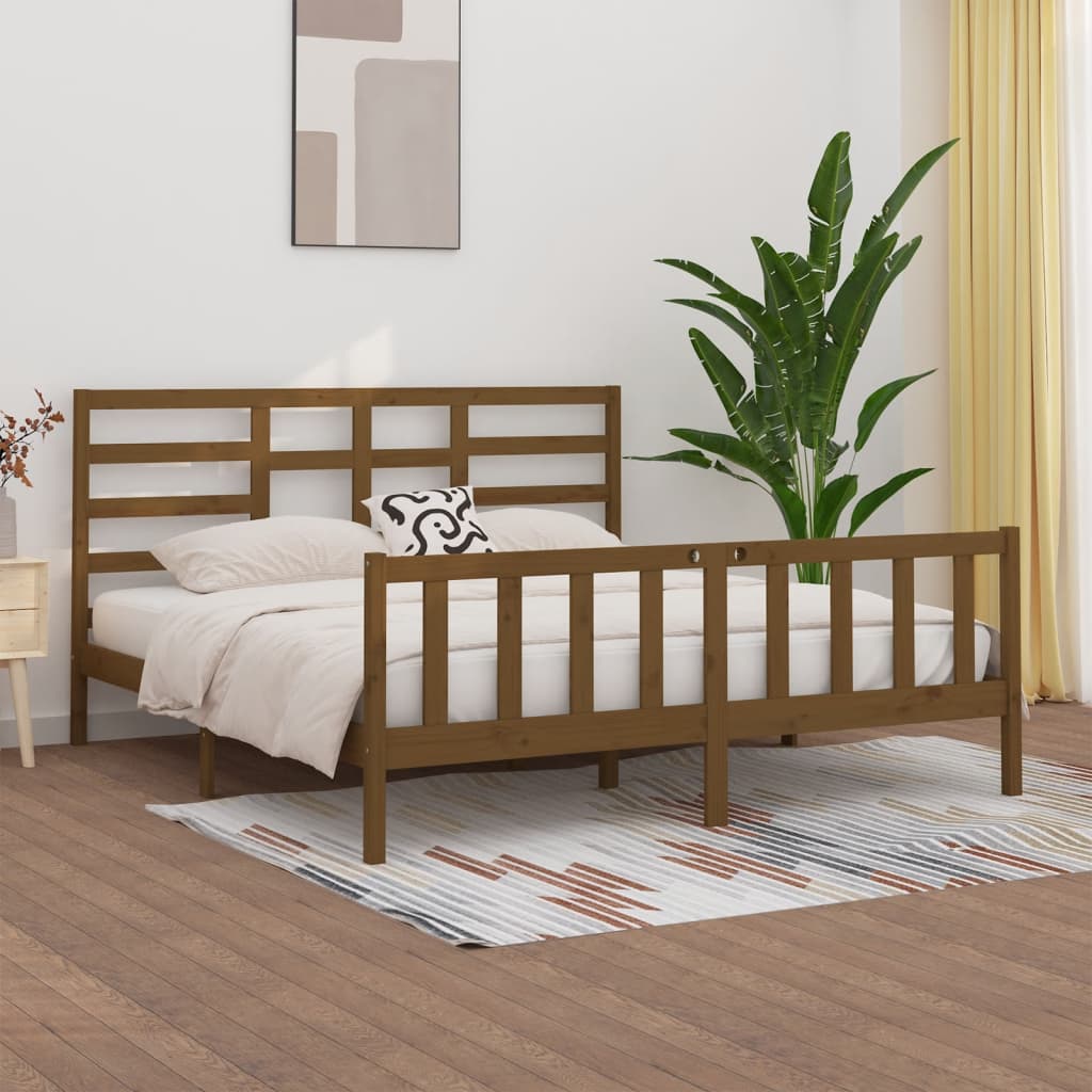 Vetonek Estructura de cama madera maciza marrón miel 200x200 cm