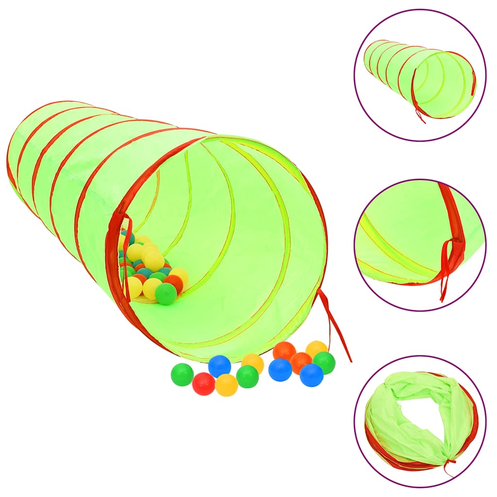 Vetonek Túnel de juegos para niños con 250 bolas poliéster verde 175 cm