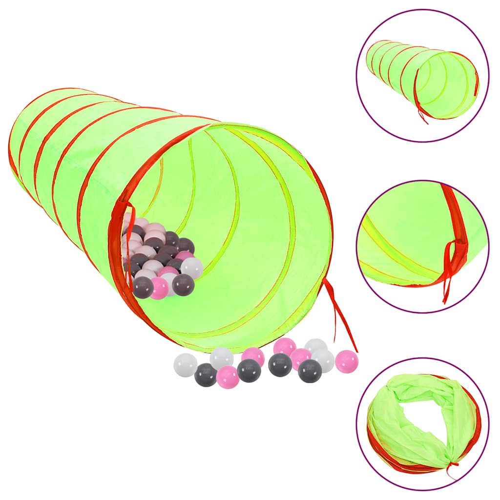 Vetonek Túnel de juegos para niños con 250 bolas poliéster verde 175 cm