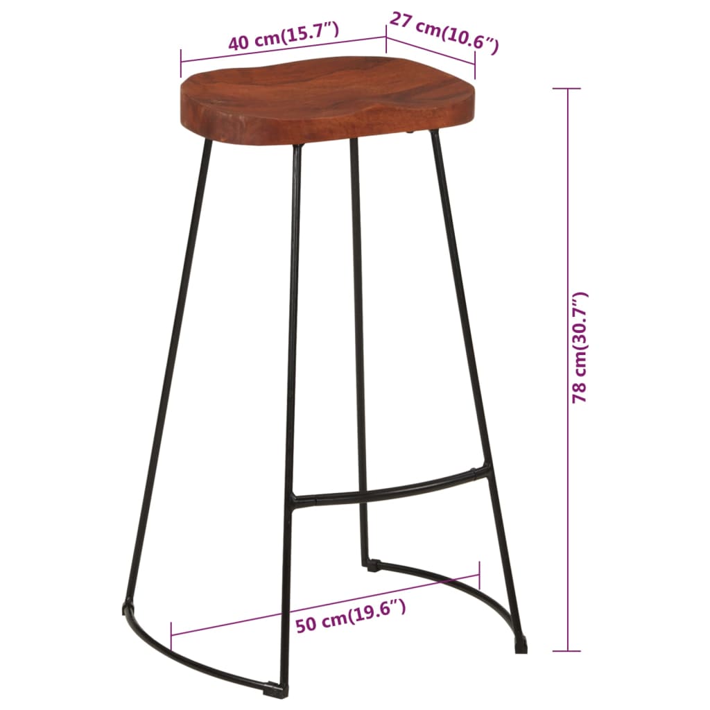 Taburetes de bar Gavin 2 uds madera mango maciza 50x40x78 cm vidaXL