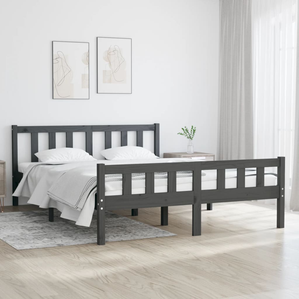 Vetonek Estructura de cama sin colchón madera maciza gris 140x190 cm