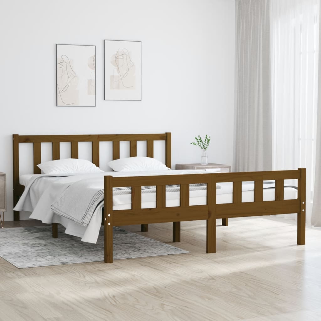 Vetonek Estructura cama sin colchón madera maciza marrón miel 140x190cm