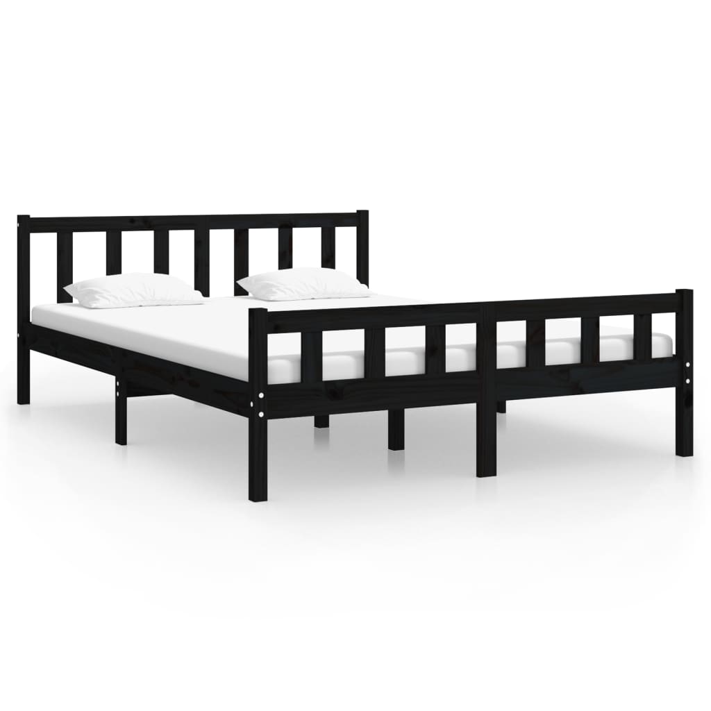 Vetonek Estructura de cama sin colchón madera maciza negro 120x200 cm