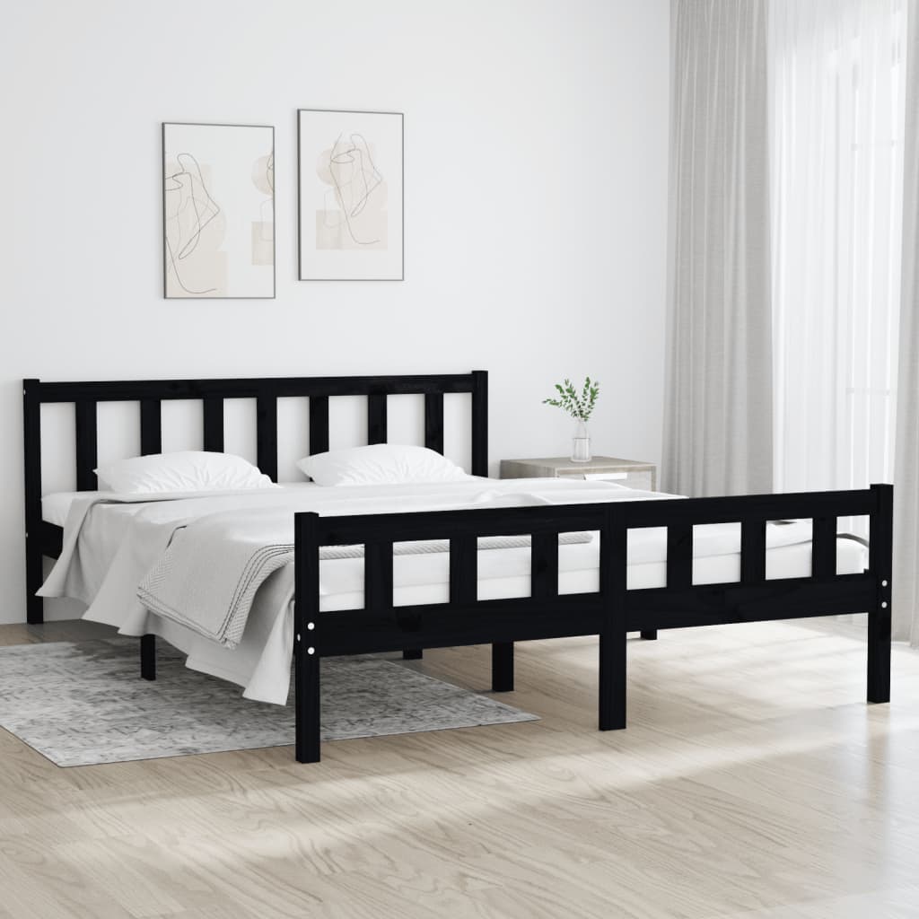 Estructura de cama sin colchón madera maciza negro 120x200 cm v6170 Vetonek