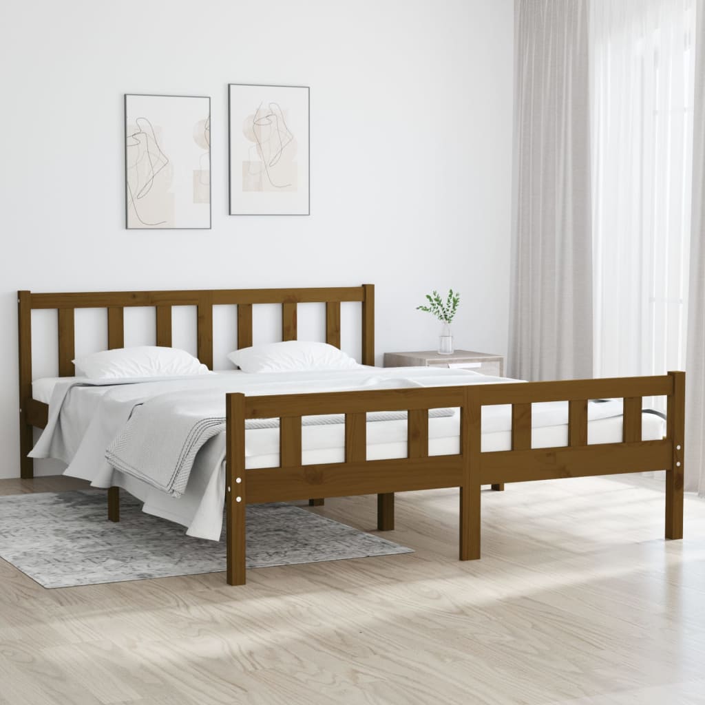 Vetonek Estructura cama sin colchón madera maciza marrón miel 140x200cm