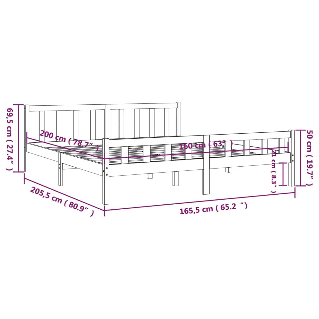 Estructura de cama sin colchón madera maciza blanco 160x200 cm vidaXL