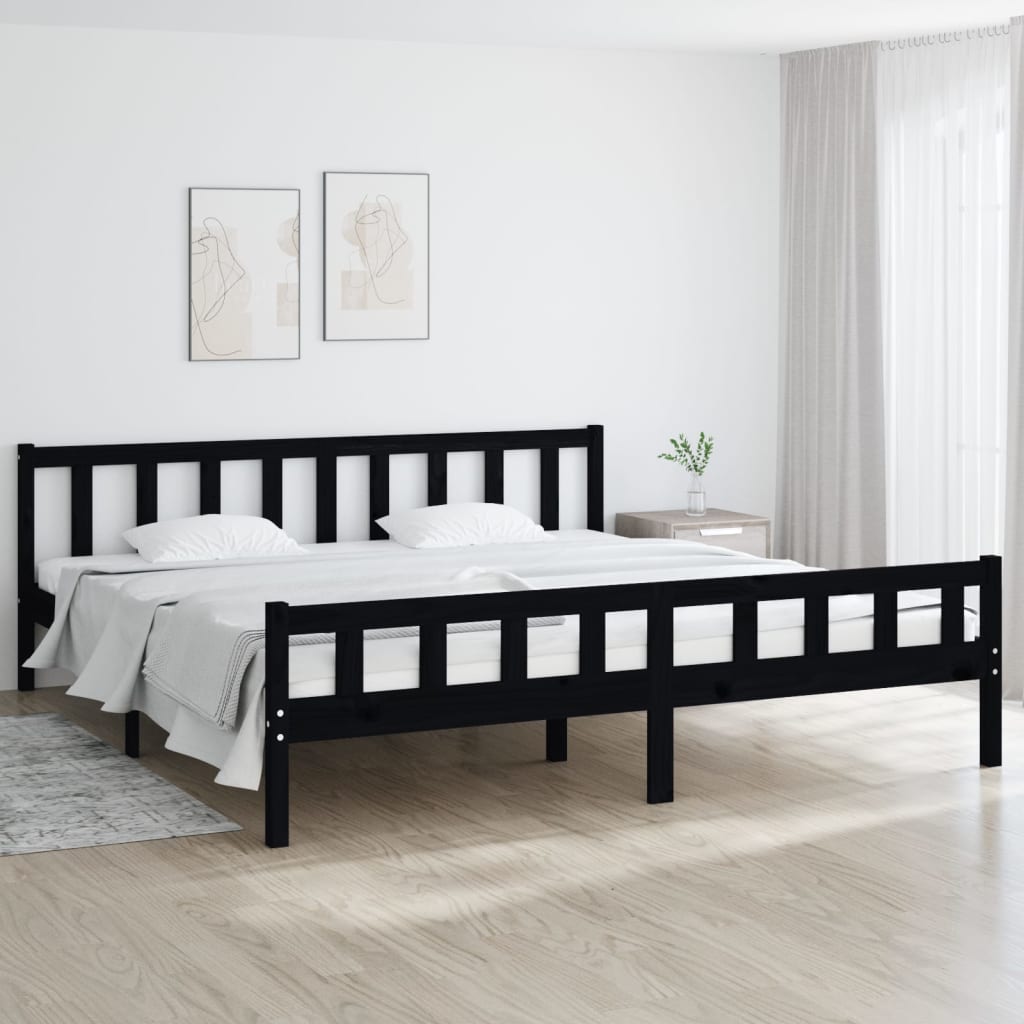 Vetonek Estructura de cama sin colchón madera maciza negro 160x200 cm