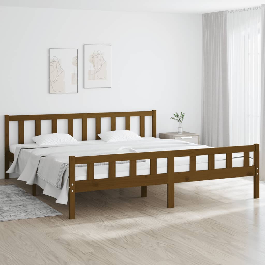 Vetonek Estructura cama sin colchón madera maciza marrón miel 200x200cm