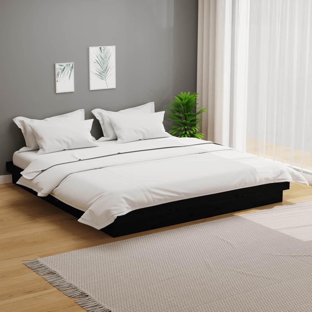 Vetonek Estructura de cama sin colchón madera maciza negro 200x200 cm