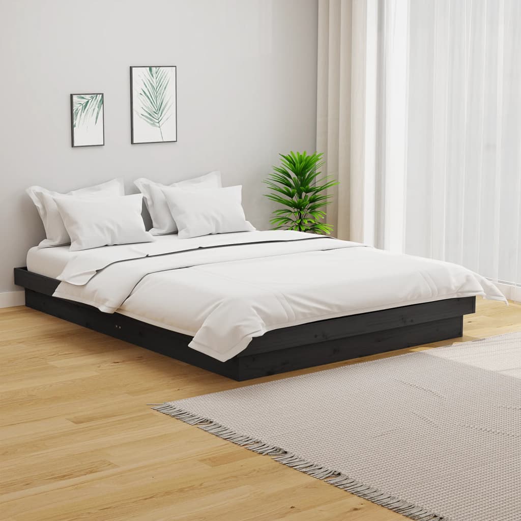 Vetonek Estructura de cama sin colchón madera maciza gris 140x190 cm