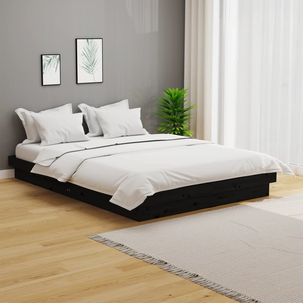 Estructura de cama sin colchón madera maciza negro 140x190 cm v7078 Vetonek