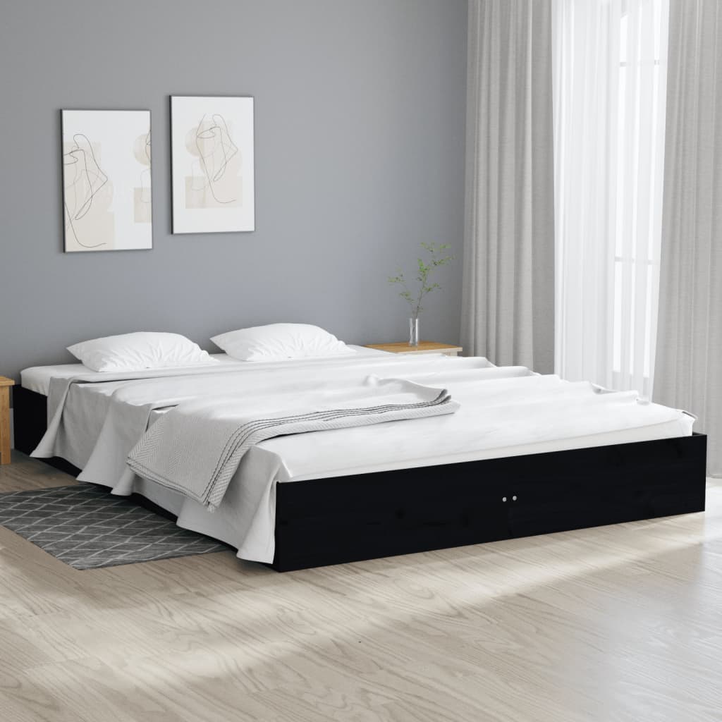 Vetonek Estructura de cama sin colchón madera maciza negro 160x200 cm