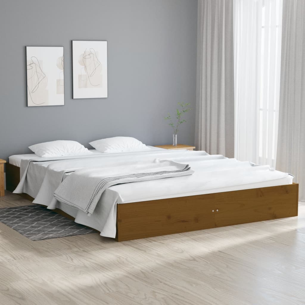 Vetonek Estructura cama sin colchón madera maciza marrón miel 150x200cm