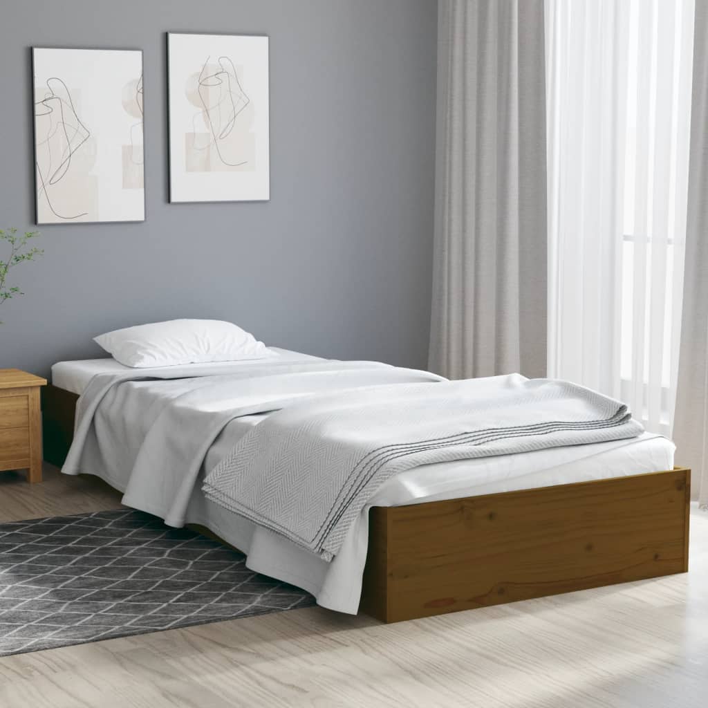 Vetonek Estructura cama sin colchón madera maciza marrón miel 75x190 cm