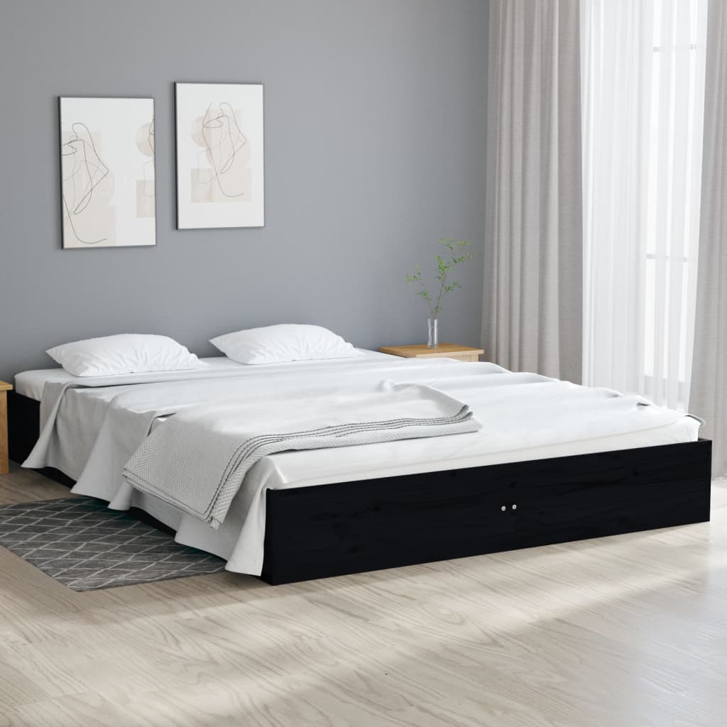 Estructura de cama sin colchón madera maciza negro 120x190 cm v7627 Vetonek