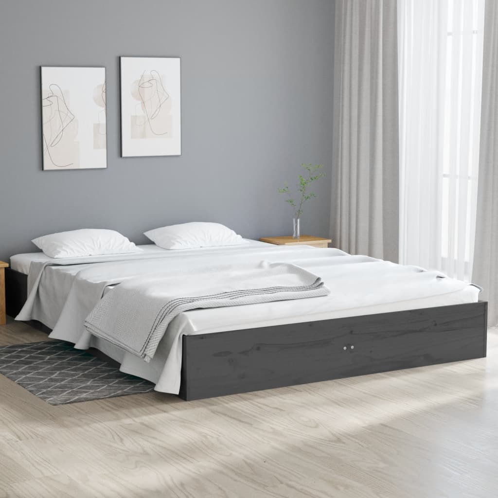 Vetonek Estructura cama doble sin colchón madera maciza gris 135x190 cm