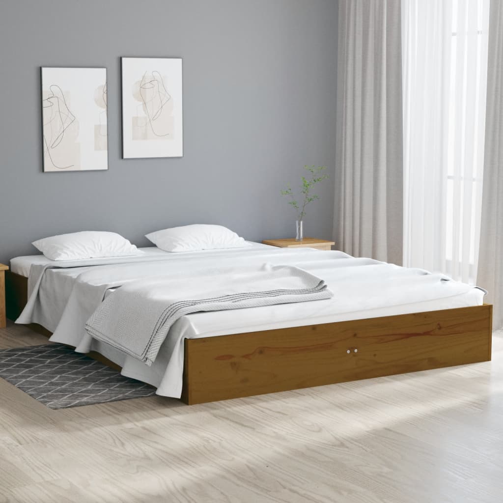 Vetonek Estructura cama sin colchón madera maciza marrón miel 135x190cm