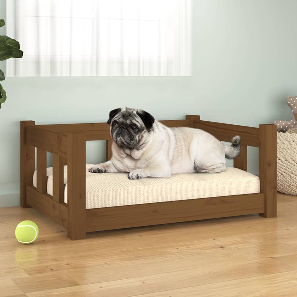 Cama de cachorro para madeira marrom de madeira maciça 65,5x50.5x28 cm