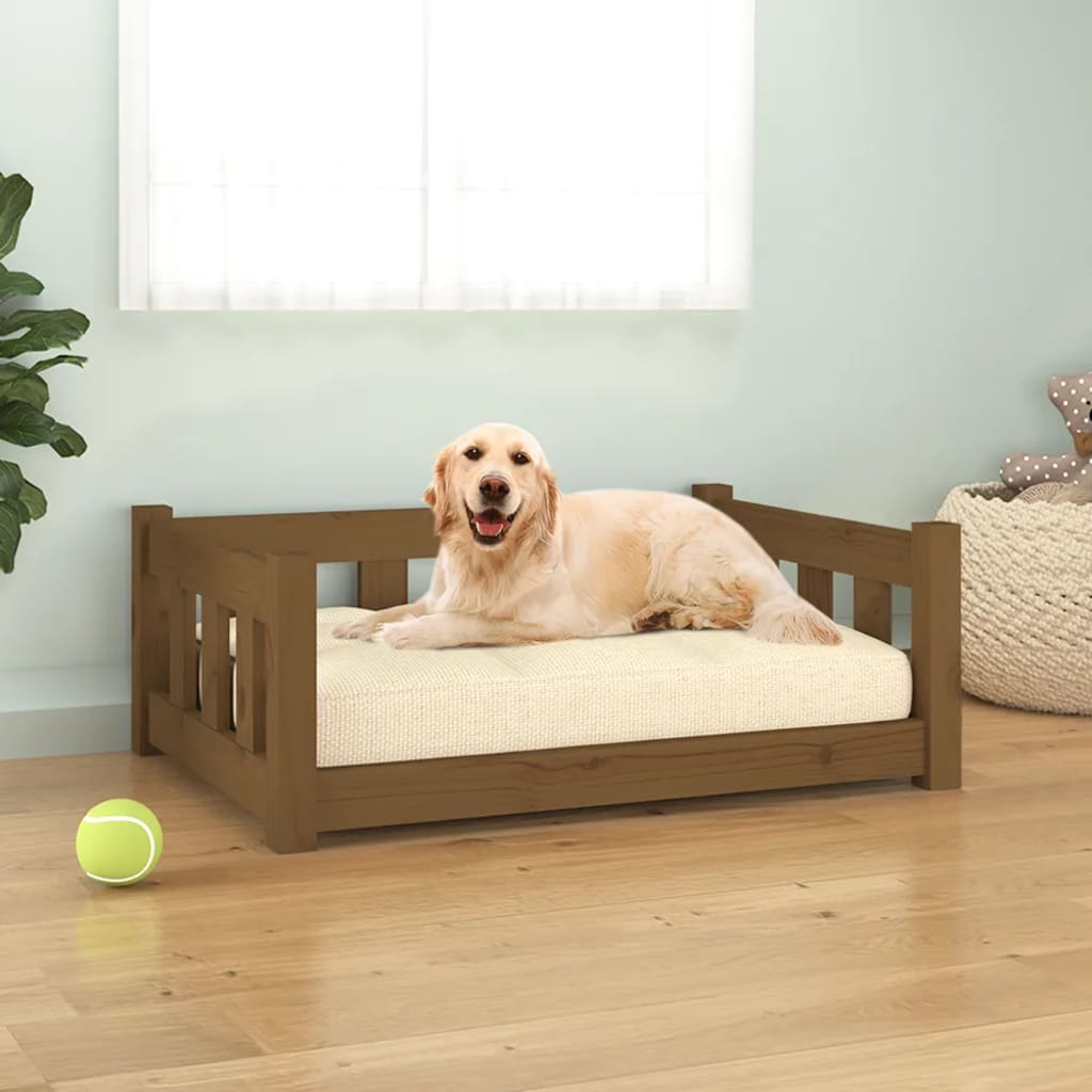 Cama de cachorro para madeira marrom de madeira maciça 75,5x55,5x28 cm