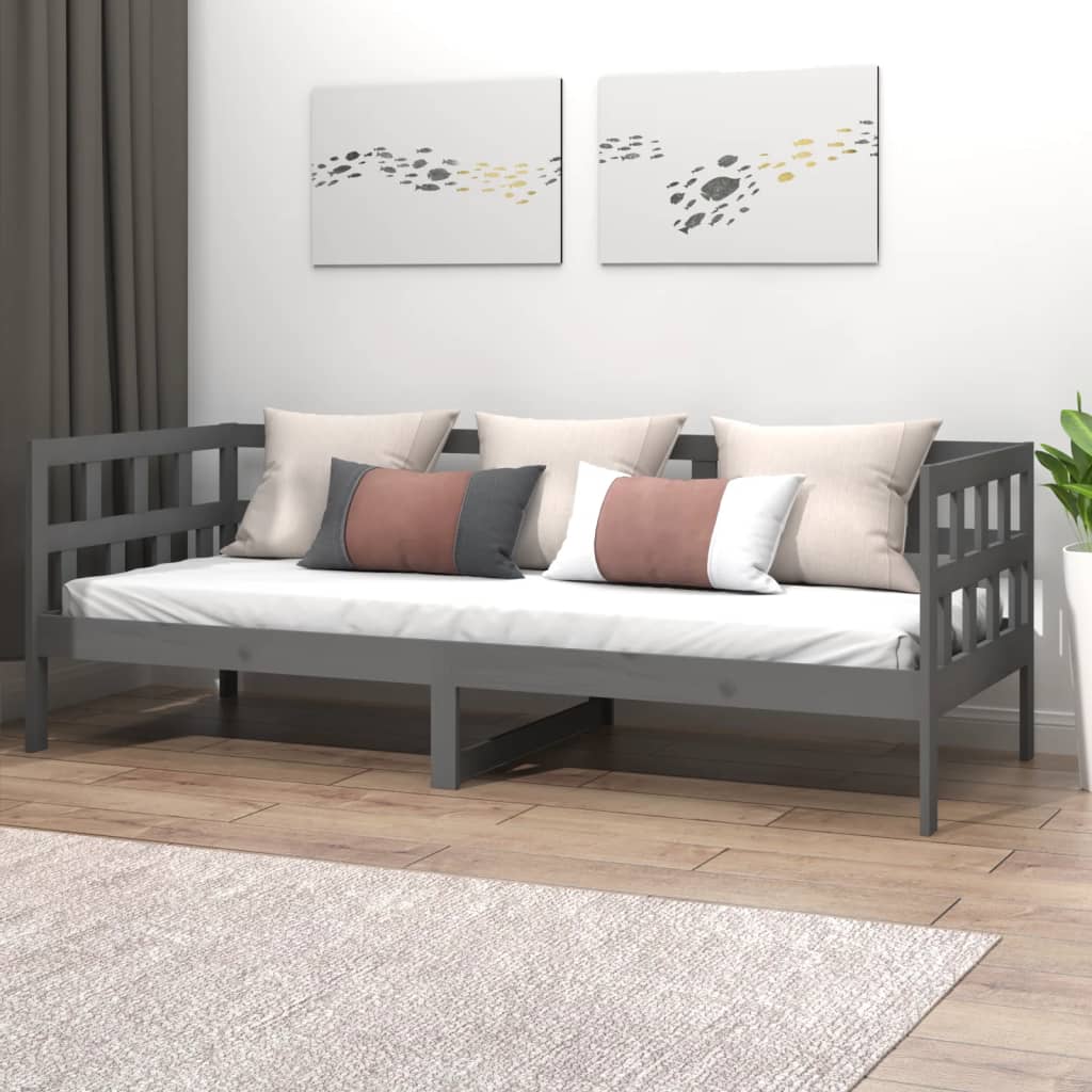 Vetonek Sofá cama sin colchón madera maciza de pino gris 90x200 cm