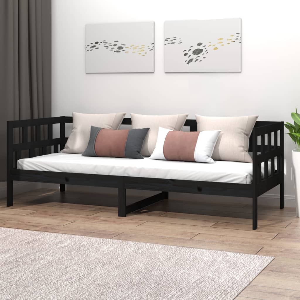 Vetonek Sofá cama sin colchón madera maciza de pino negro 90x200 cm