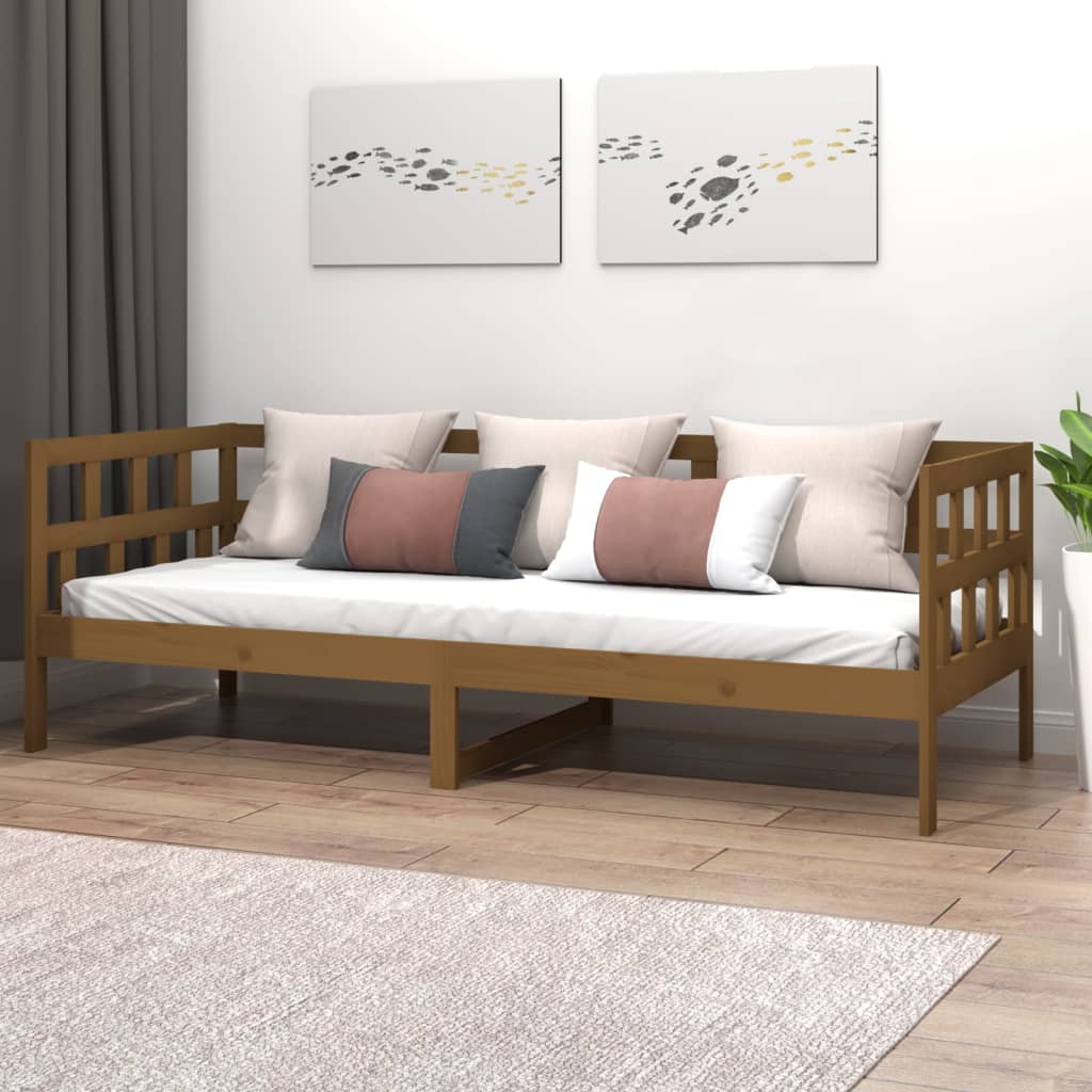 Vetonek Sofá cama madera maciza de pino marrón miel 80x200 cm