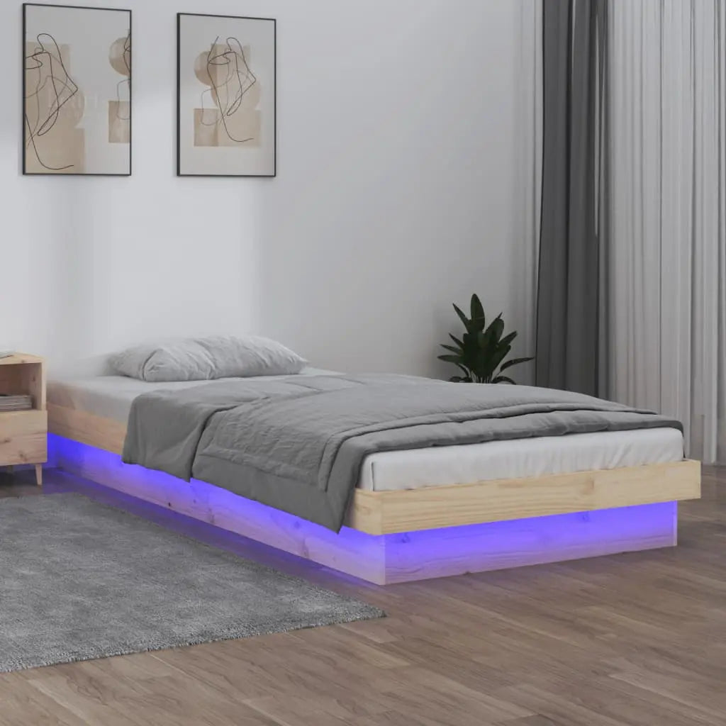 Vetonek Estructura de cama LED sin colchón madera maciza 90x200 cm