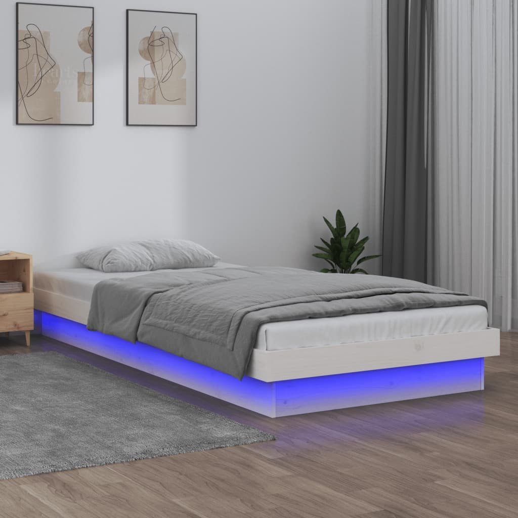 Vetonek Estructura cama LED sin colchón madera maciza blanco 100x200 cm