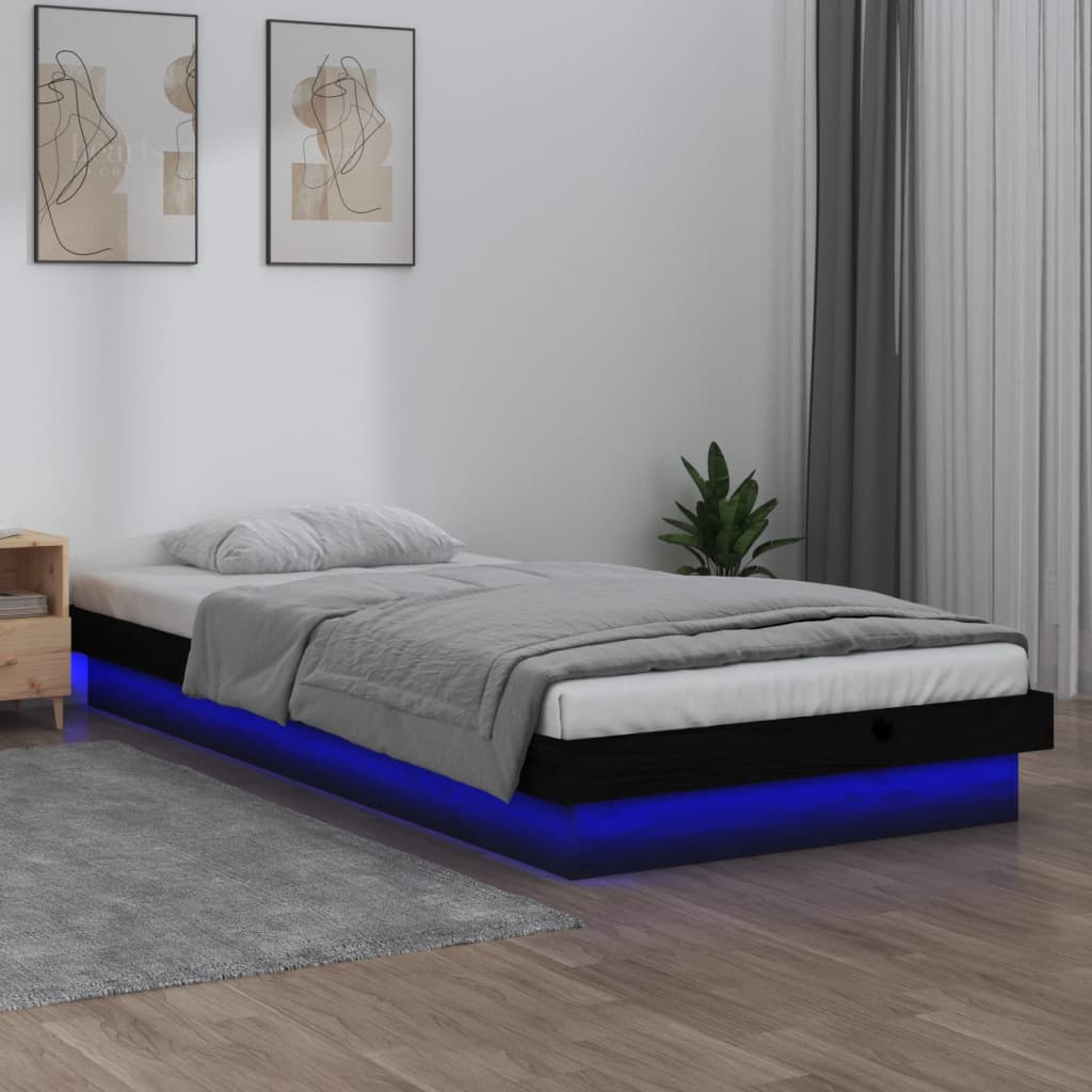 Vetonek Estructura cama LED sin colchón madera maciza negro 100x200 cm