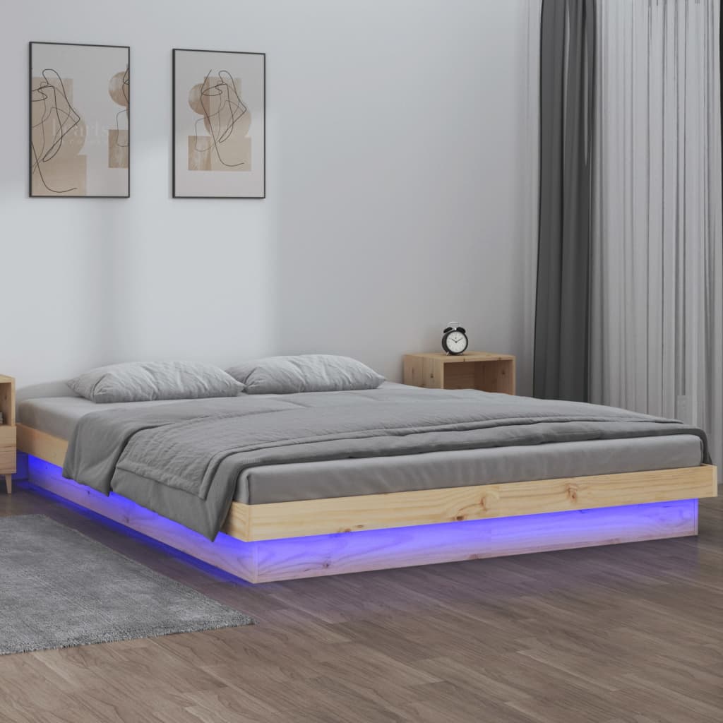 Vetonek Estructura de cama LED sin colchón madera maciza 200x200 cm