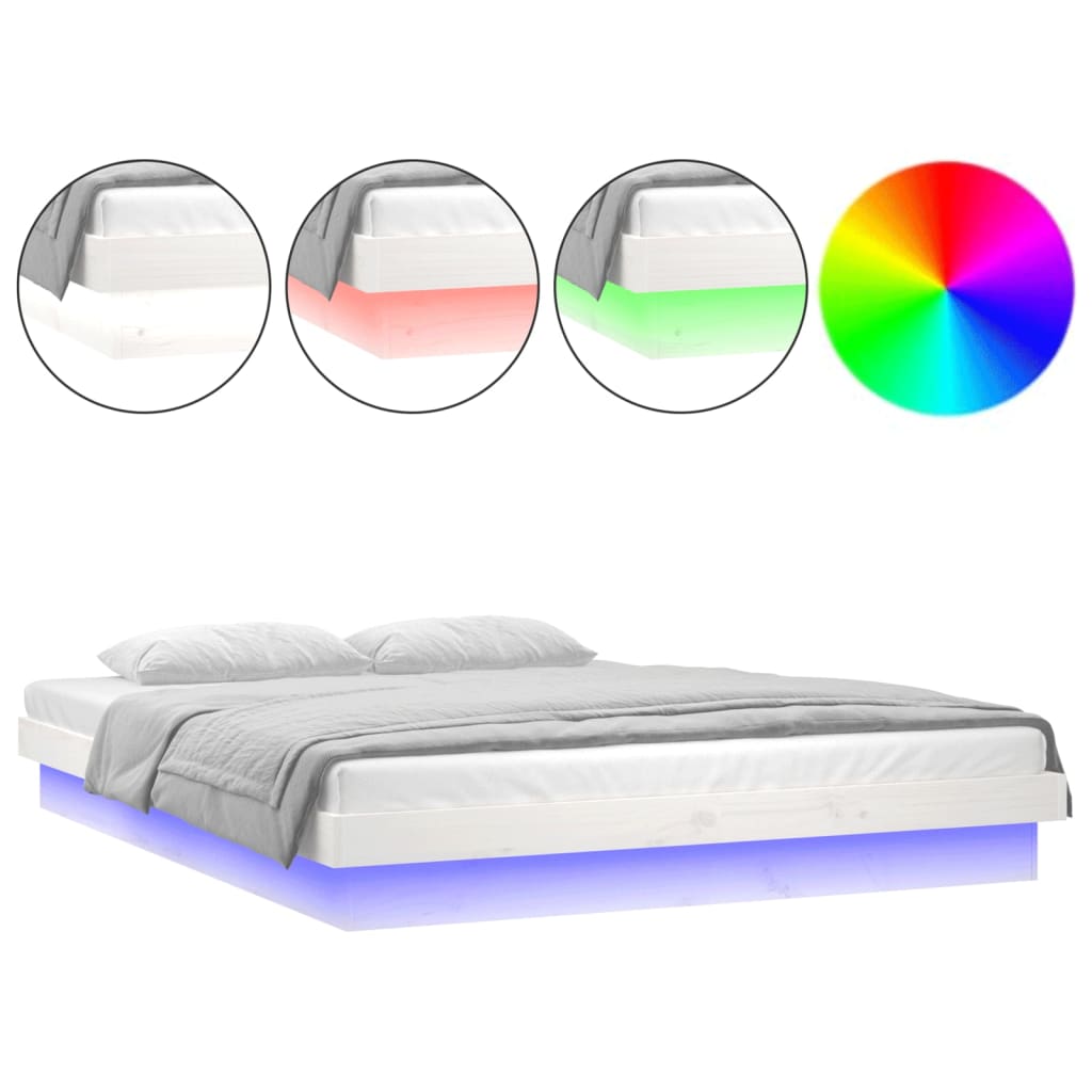 Estructura de cama doble LED sin colchón madera maciza blanco vidaXL