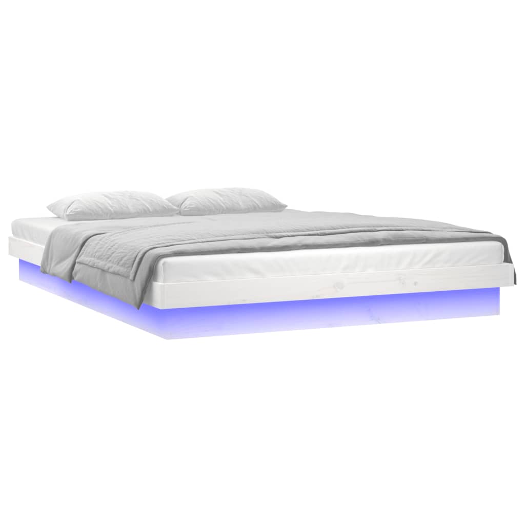 Estructura de cama doble LED sin colchón madera maciza blanco vidaXL