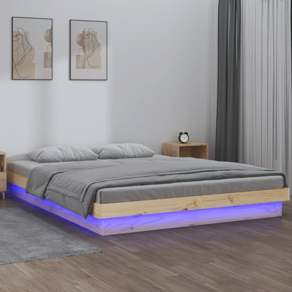 Vetonek Estructura de cama LED sin colchón madera maciza 140x190 cm