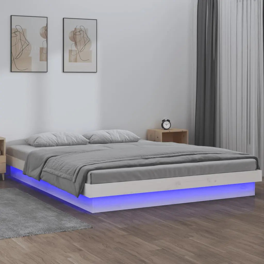 Vetonek Estructura cama LED sin colchón madera maciza blanco 140x190 cm