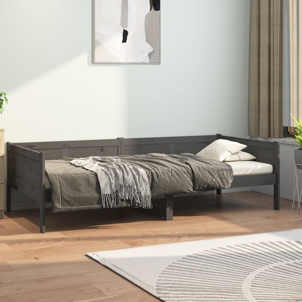 Vetonek Sofá cama sin colchón madera maciza de pino gris 90x200 cm