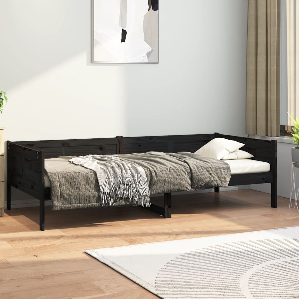 Vetonek Sofá cama madera maciza de pino negro 80x200 cm