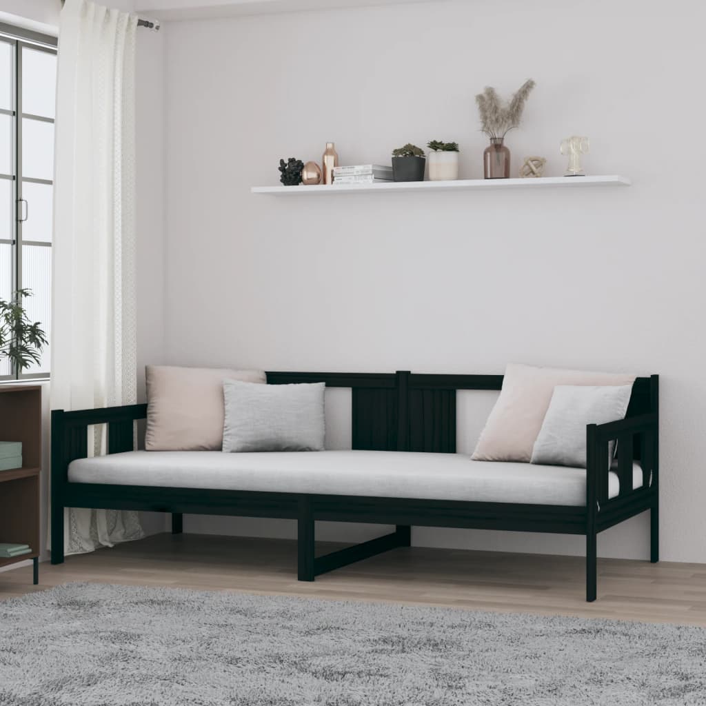 Vetonek Sofá cama sin colchón madera maciza de pino negro 90x200 cm