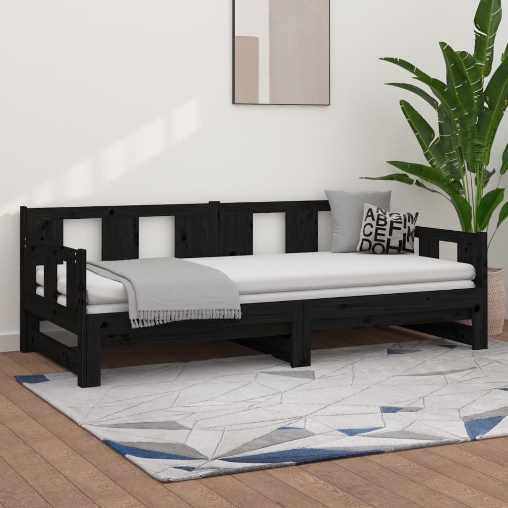 Vetonek Sofá cama extraíble sin colchón negro 2x(80x200) cm