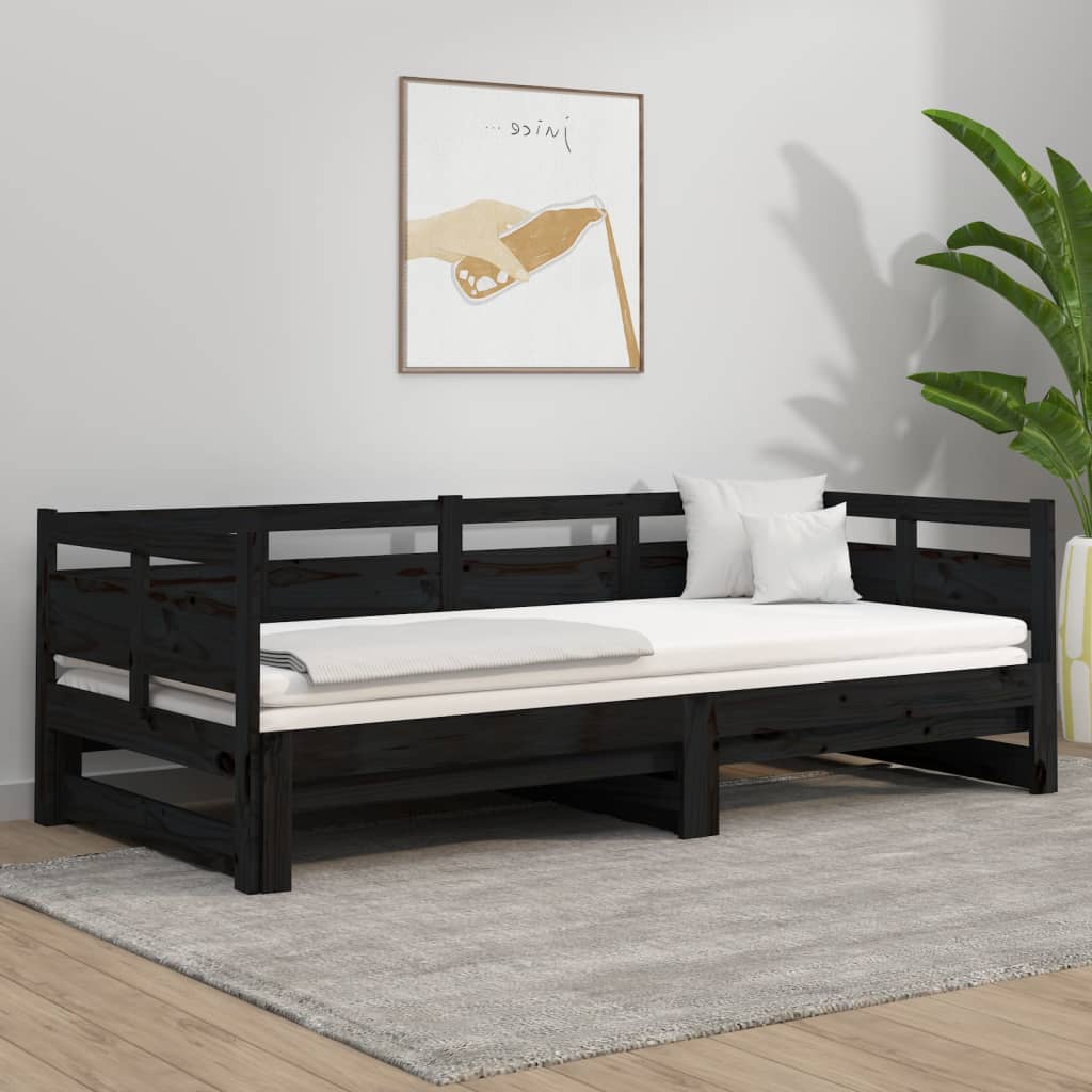 Vetonek Sofá cama extraíble sin colchón negro 2x(90x200) cm