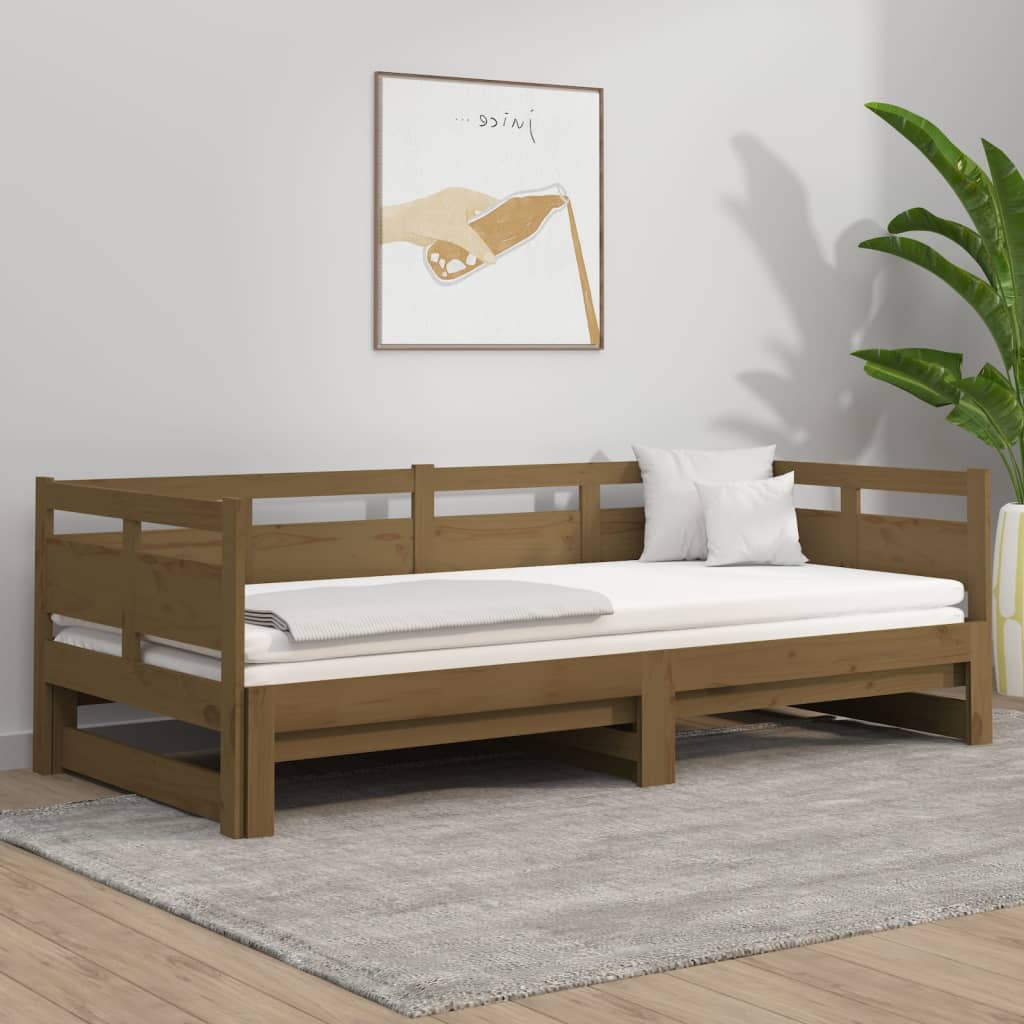 Vetonek Sofá cama extraíble sin colchón marrón miel 2x(80x200) cm