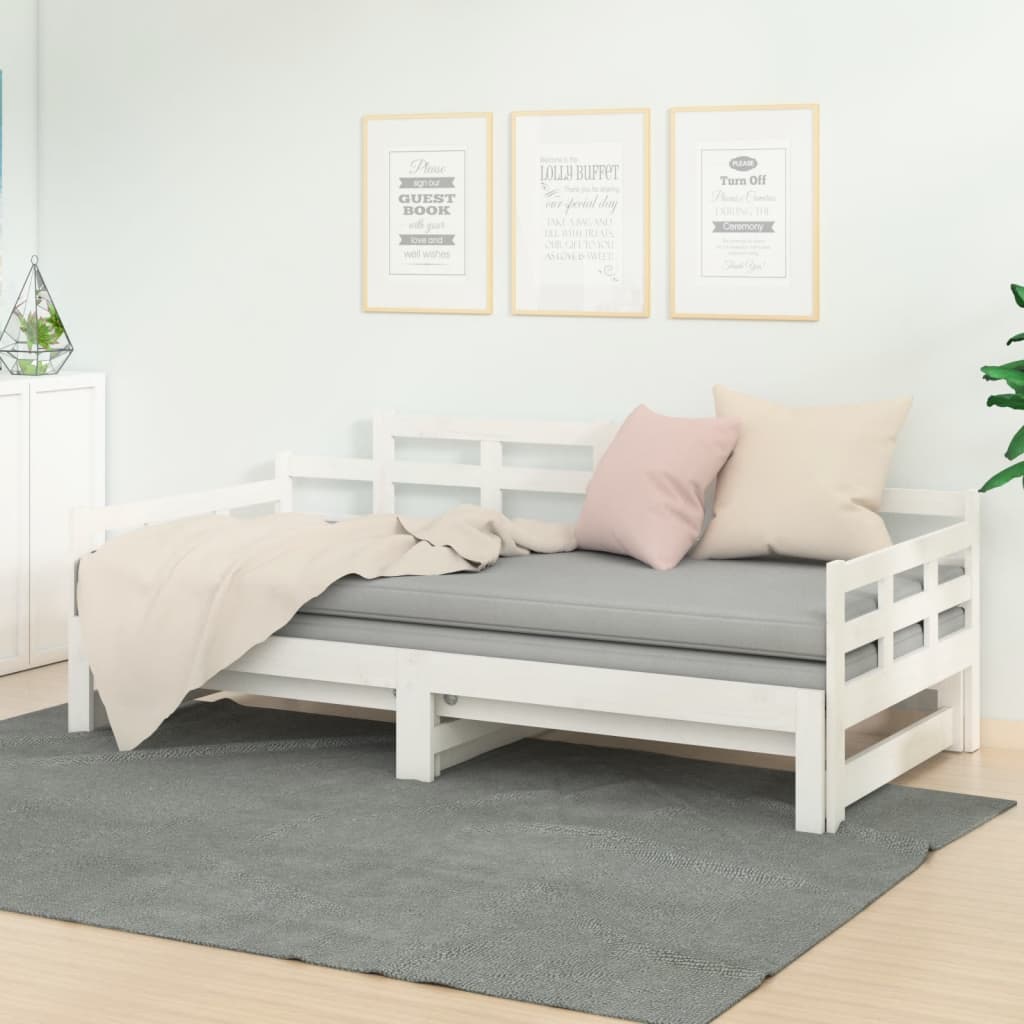 Vetonek Sofá cama extraíble sin colchón blanco 2x(90x200) cm