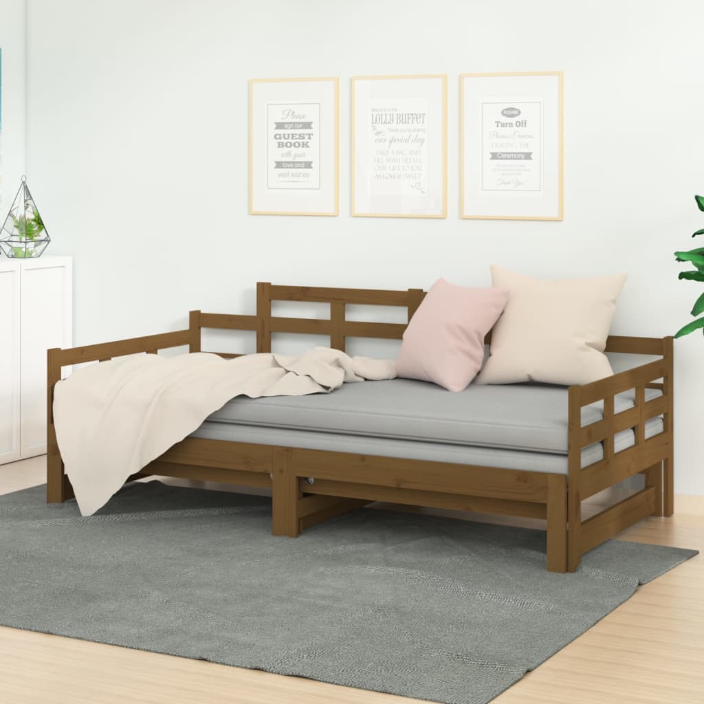 Vetonek Sofá cama extraíble madera maciza pino marrón miel 2x(90x200)cm